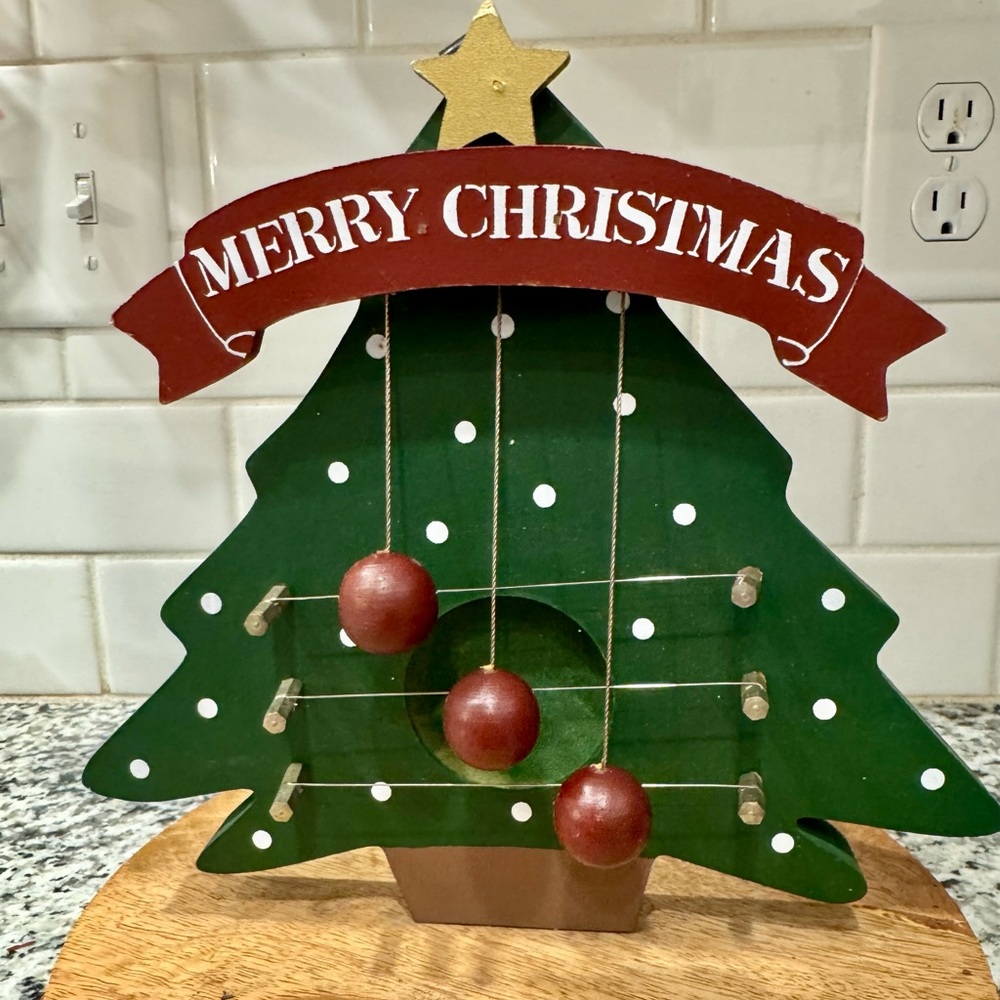 Vintage Green Christmas‎ Tree Wooden Door Harp